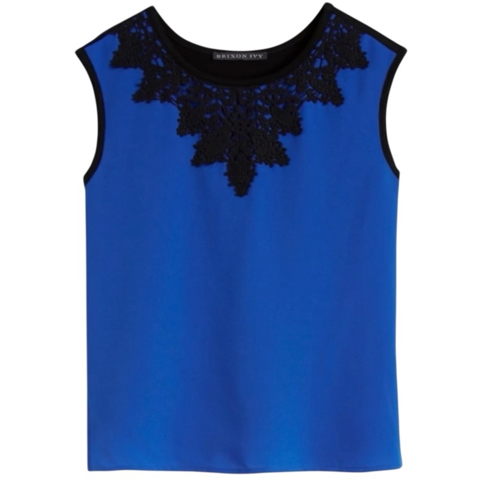 Brixton Ivy Cobalt Blue Lace Overlay Sleeveless Blouse Tank Camisole